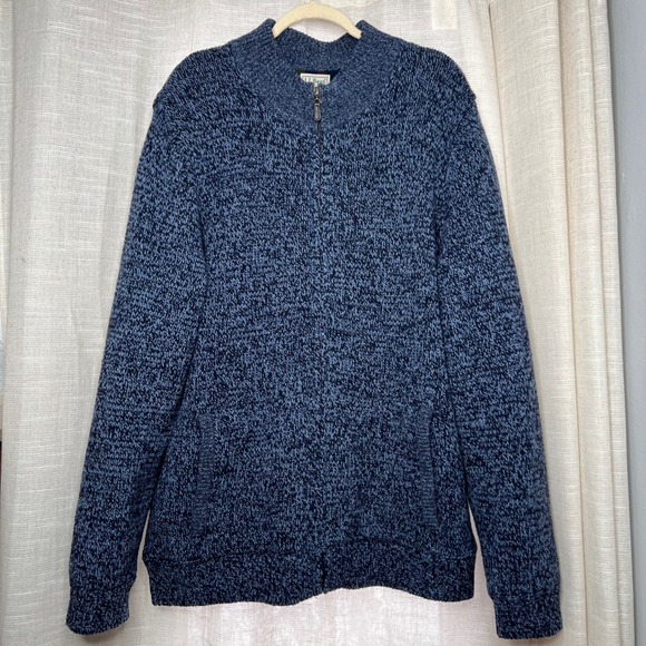 L.L. Bean Lambswool Sweater Jacket Cotton Flannel Lined Zip Up Blue Men's XLT